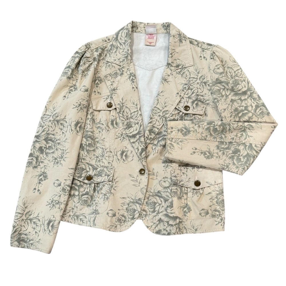French Toile Floral Print Blazer